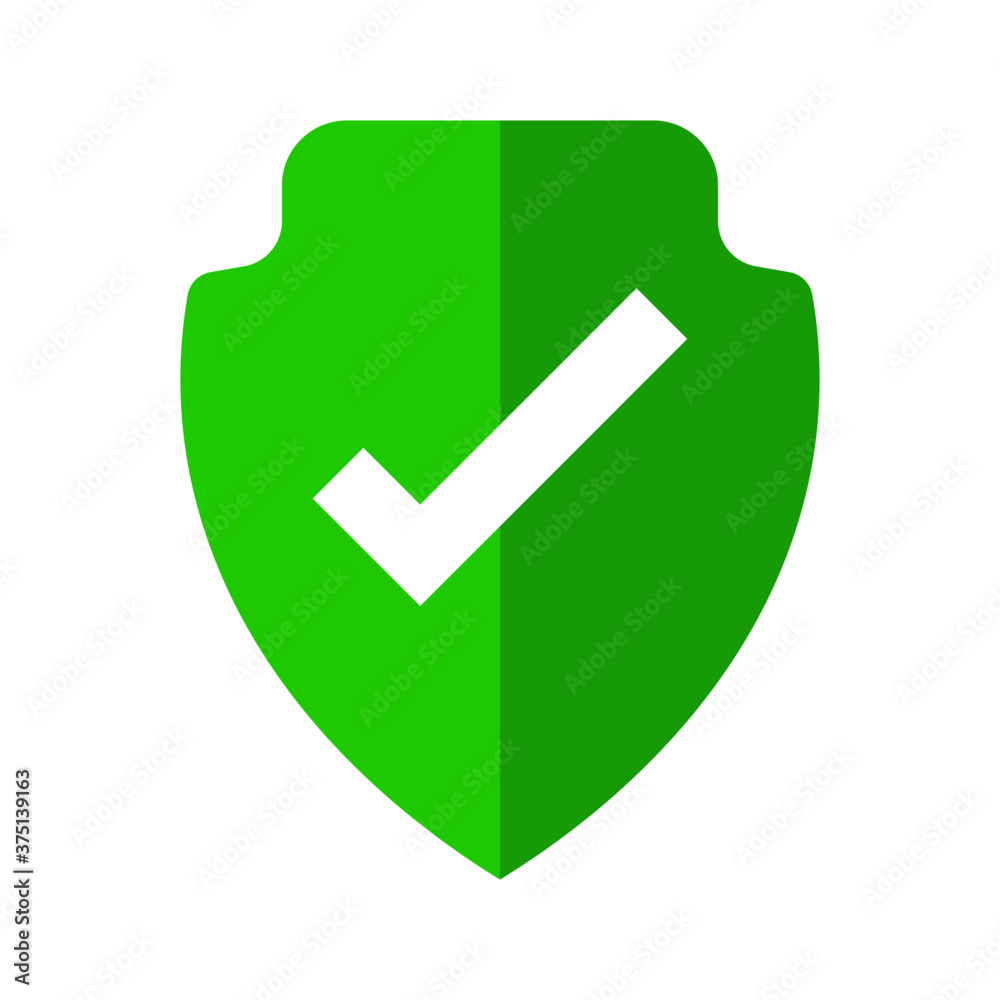 Shield check mark. Check mark vector icon. Shield icon. Green tick