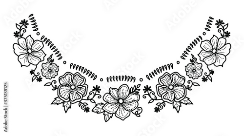 Flower Neck Embroidery isolated in vector. Ornament Floral Neck detail for Women’ s Top, Blouse and T-shirt.
