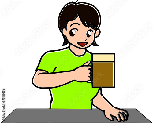 ビールを飲む女性　ショートカット