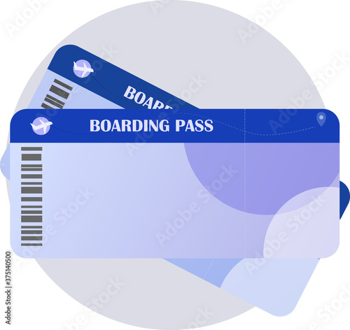 Icon with boarding passes. Sticker with blue tickets with circles.