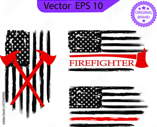 Firefighter distressed Flag, EPS 10, Fire, Department, USA, Flag, 	
