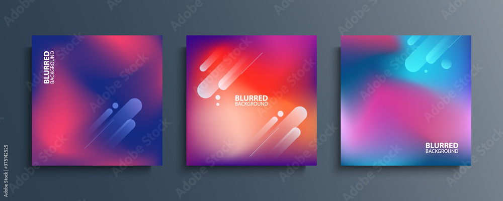 Blurred backgrounds set with modern abstract blurred color gradient patterns. Smooth templates collection for covers, posters, banners and cards. Vector illustration.