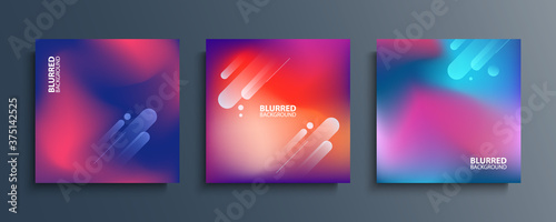 Blurred backgrounds set with modern abstract blurred color gradient patterns. Smooth templates collection for covers, posters, banners and cards. Vector illustration.