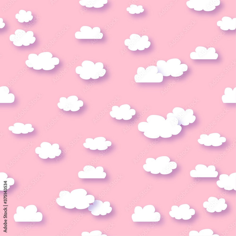 seamless background with clouds, pink and white