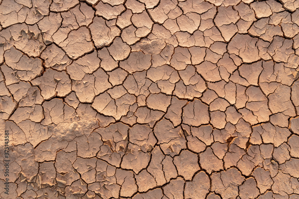 Dry soil ground cracks background texture in drought