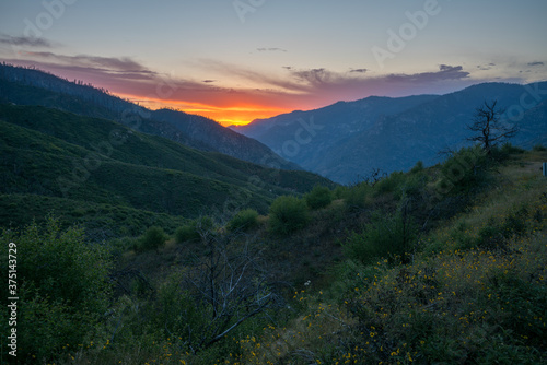 sunset over kings canyon national park, usa