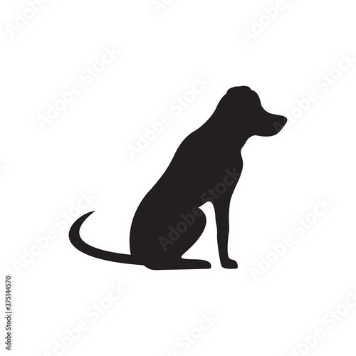 Black dog sitting on a white background.Vector illustration.