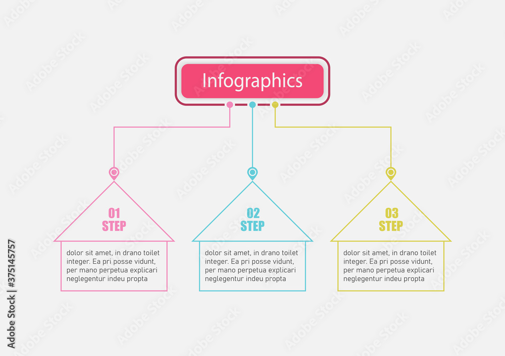 The house line vector design template flow chart graphic. Planning presentation business infographic template with 3 options. Creative concept plan used for web banner. The house line vector design template flow chart graphic. Planning presentation business infographic template with 3 options. Creative concept plan used for web banner.