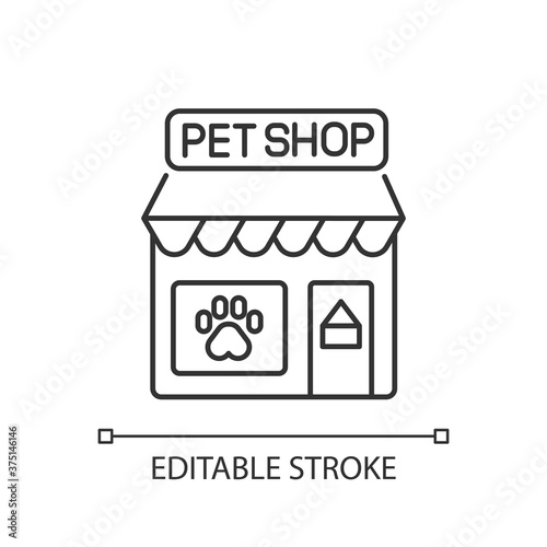 Pet shop linear icon. Local store with various products for animals thin line customizable illustration. Contour symbol. Small business, petshop. Vector isolated outline drawing. Editable stroke