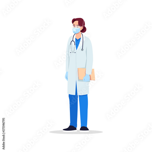 Infectious disease specialist semi flat RGB color vector illustration. Infectious disease doctor. Young european lady working as virologist isolated cartoon character on white background