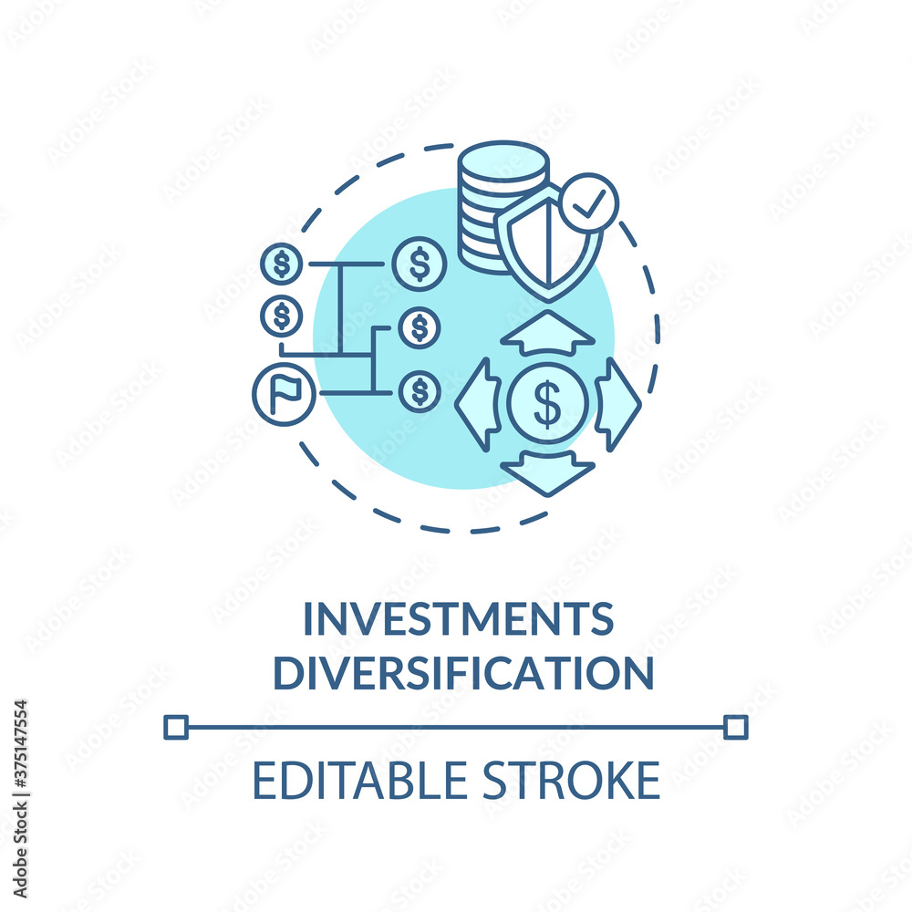 Investments diversification concept icon. Capital management strategy idea thin line illustration. Saving money in different places. Vector isolated outline RGB color drawing. Editable stroke Investments diversification concept icon. Capital management strategy idea thin line illustration. Saving money in different places. Vector isolated outline RGB color drawing. Editable stroke