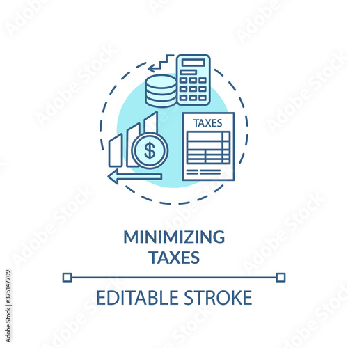 Minimizing taxes concept icon. Taxation management, investment tips idea thin line illustration. Financial literacy, decreasing tax fees. Vector isolated outline RGB color drawing. Editable stroke