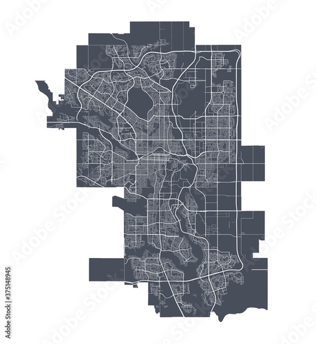 Calgary map. Detailed map of Calgary city poster with streets. Cityscape vector.