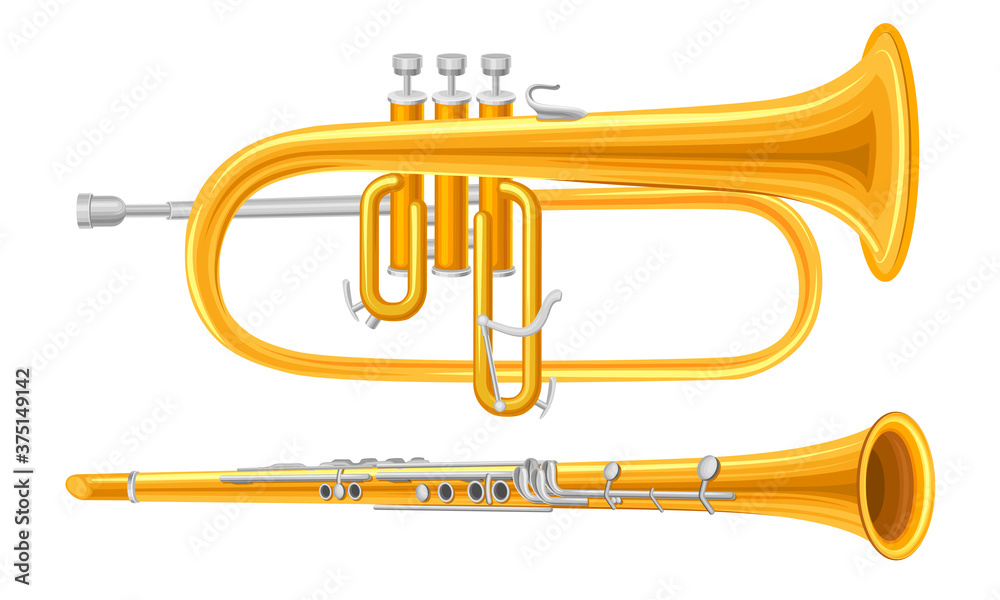 Obraz premium Shiny Trumpet as Brass Musical Instrument Vector Set