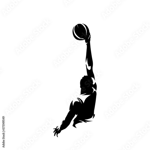 Basketball player shooting ball, abstract isolated vector silhouette. Basketball logo