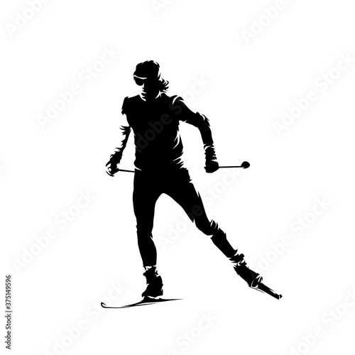 Cross country skiing, isolated vector skier silhouette