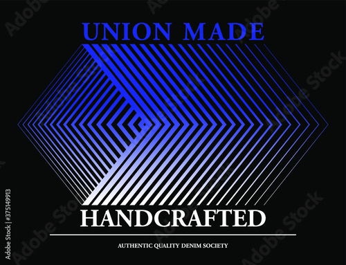 Vintage denim t-shirt print design. Text with Geometric design. Gradient Colour Statement print.