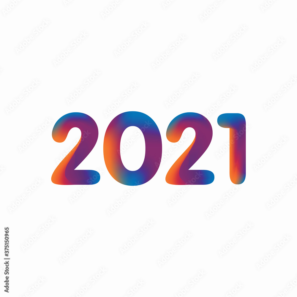 Colorful Blurry 2021 New Year Design, 2021 Number Text Illustration with Orange, Purple and Blue Mesh Gradient Effect Template Vector
