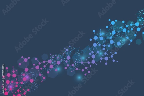 Structure molecule and communication. Dna, atom, neurons. Scientific concept for your design. Connected lines with dots. Medical, technology, chemistry, science background. illustration.