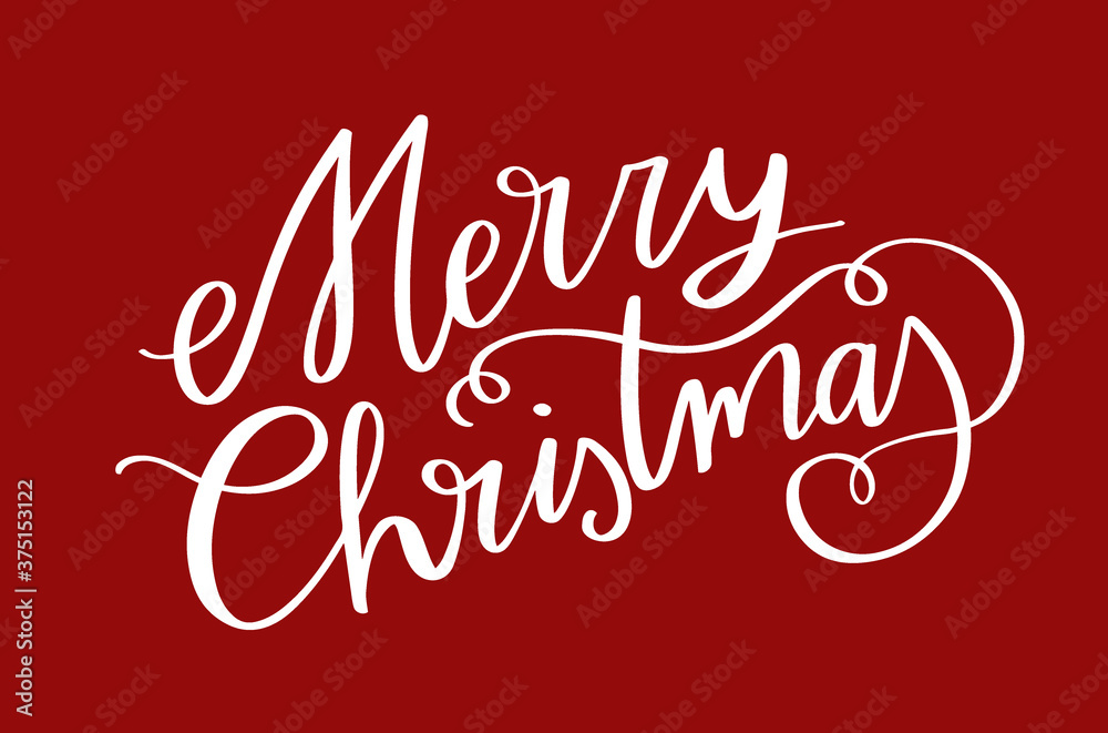 Merry Christmas hand lettering text for winter holiday design, cards, gifts. Calligraphy vector illustration. White and red. Merry Christmas hand lettering text for winter holiday design, cards, gifts. Calligraphy vector illustration. White and red.