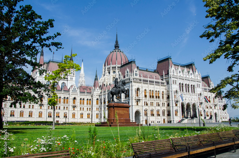 Panorama view of the Hungarian parliament building in Budapest 