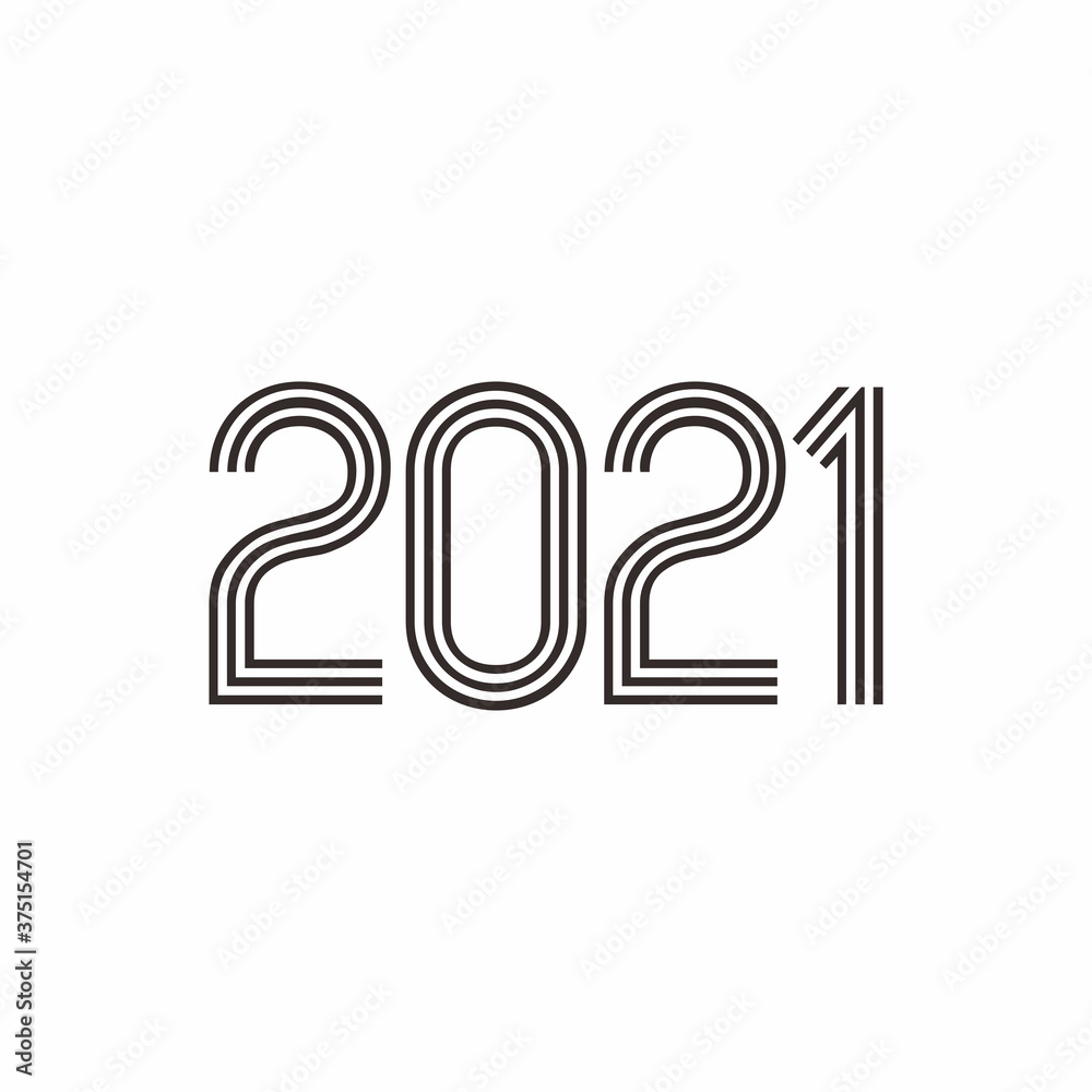 Simple Flat 2021 New Year Design, 2021 Number Text Illustration with Outlined Style Template Vector Simple Flat 2021 New Year Design, 2021 Number Text Illustration with Outlined Style Template Vector
