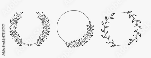 Set of laurel wreath circle borders. Decorative hand drawn vector elements.