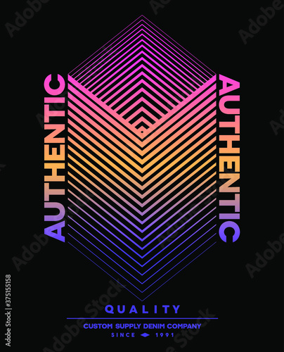 Colorful Authentic vintage denim t-shirt print design. Text with Geometric design. Degrade Statement print.