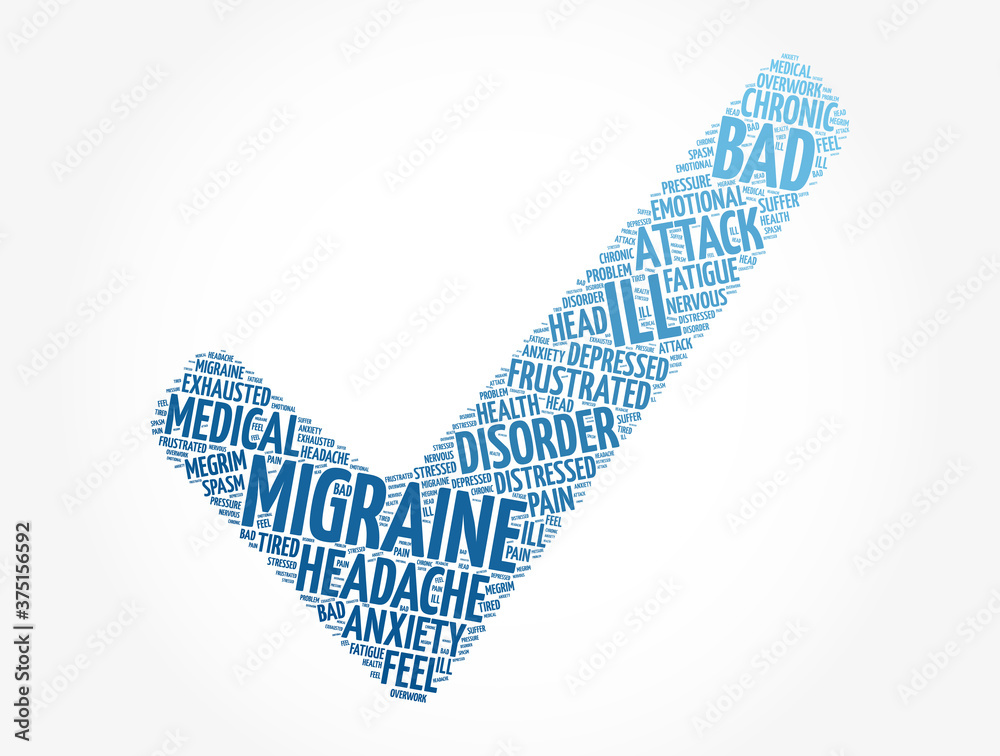 Migraine check mark word cloud collage, health concept background Migraine check mark word cloud collage, health concept background