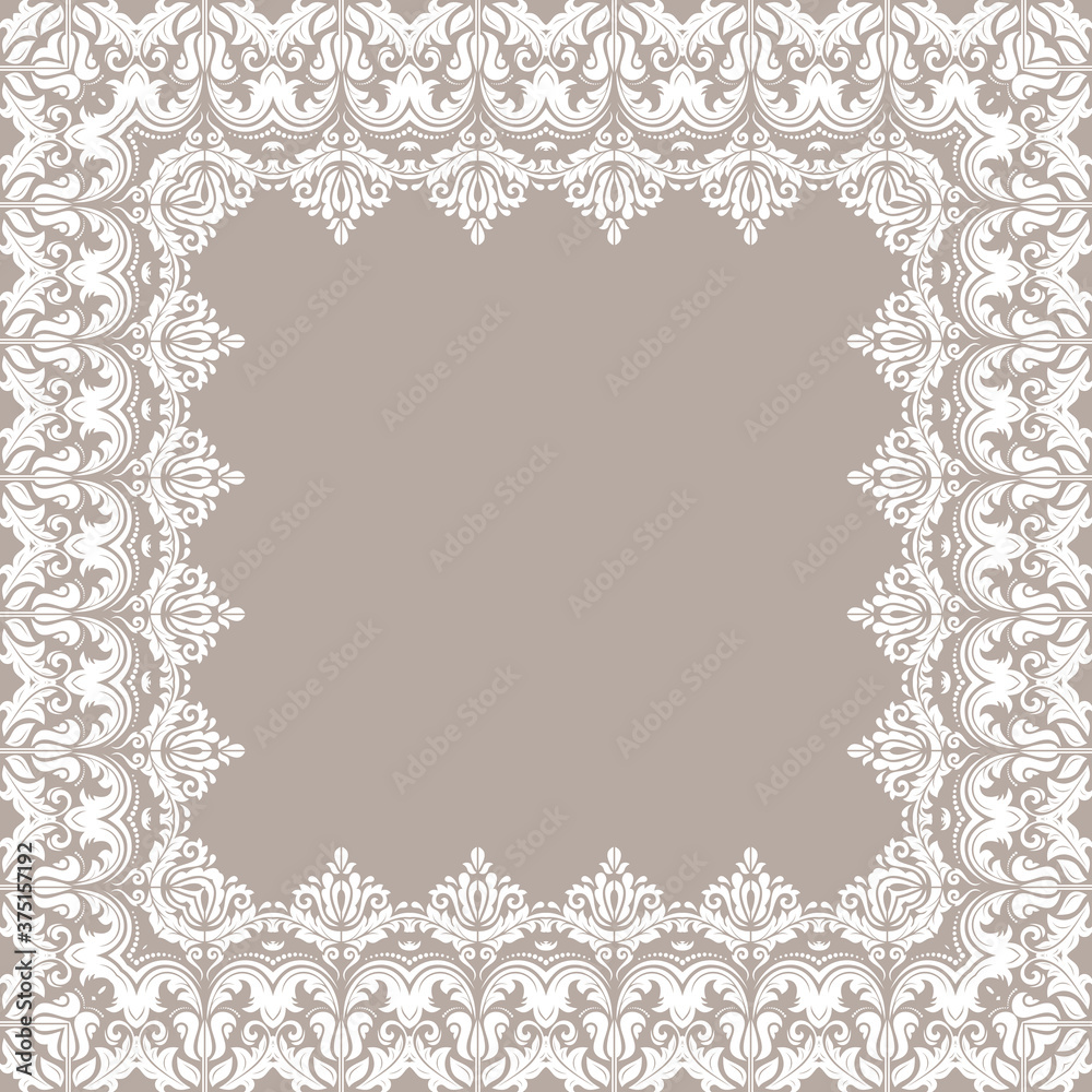 Classic vector square white frame with arabesques and orient elements. Abstract ornament with place for text. Vintage pattern Classic vector square white frame with arabesques and orient elements. Abstract ornament with place for text. Vintage pattern