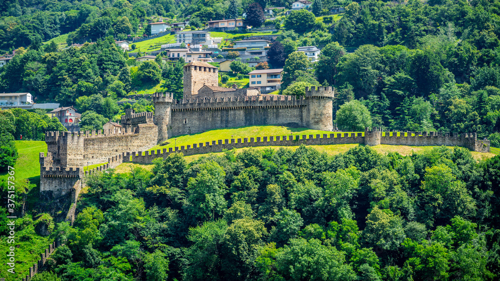 View of Montebello castle in Bellinzona Switzerland