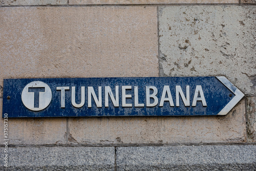 Stockholm, Sweden An old street sign for the tunnelbana, or subway. photo