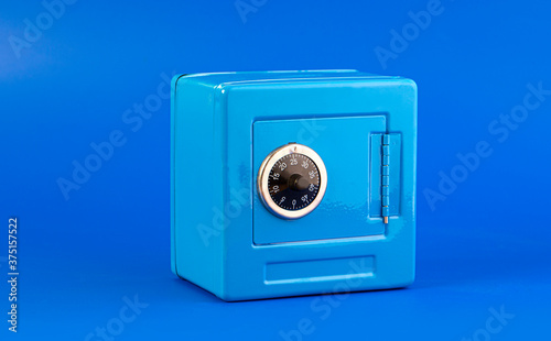 Blue moneybox (piggy bank) made as safe