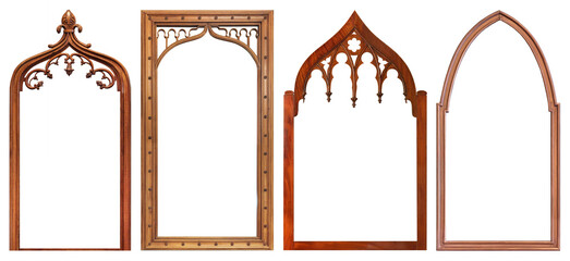 Set of wooden frames for paintings, mirrors or photo isolated on white background
