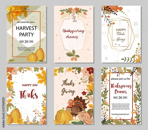 Thanksgiving day greeting cards and invitations and seasonal greetings design.