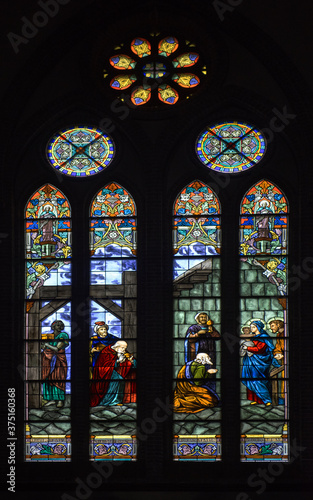 Beautiful and Colorful stainglass light at catholic church.