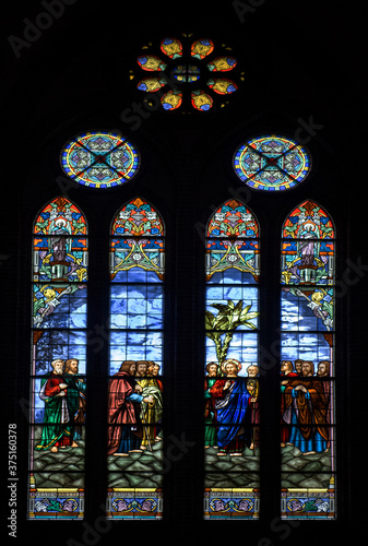 Beautiful and Colorful stainglass light at catholic church.