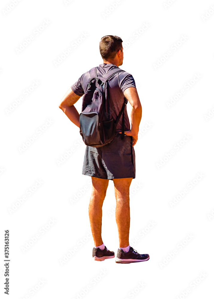Fototapeta premium Backpacking Young Man Standing Isolated Photo