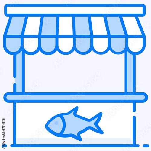 
A fish selling kiosk, fishmonger icon in vector 
