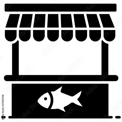 
A fish selling kiosk, fishmonger icon in vector 
