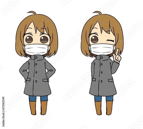 マスクをしたコートの女性