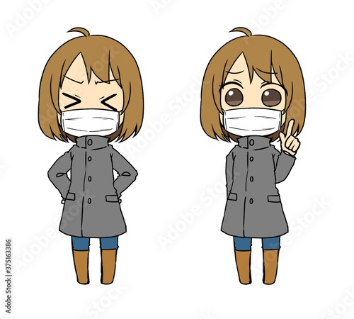 マスクをしたコートの女性