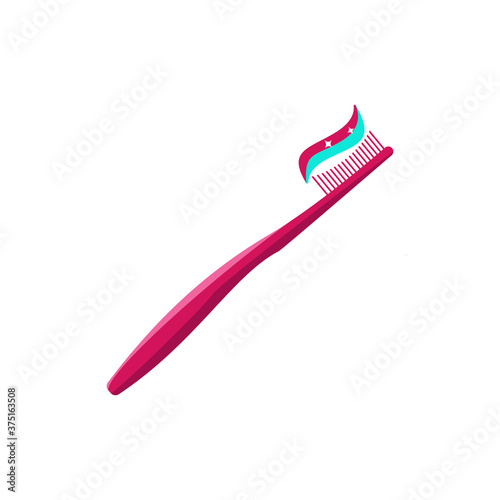 Toothbrush with paste. Dental and oral hygiene. Vector illustration in a flat style isolated on a white background