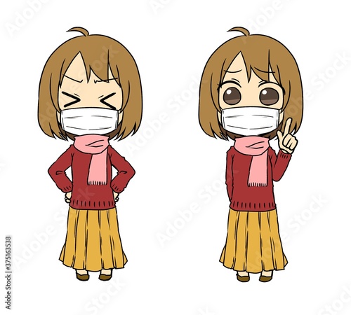 マスクをしたマフラーの女性
