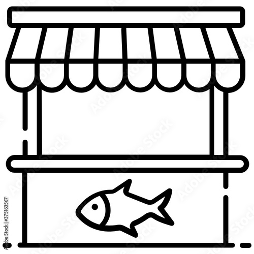 
A fish selling kiosk, fishmonger icon in vector 
