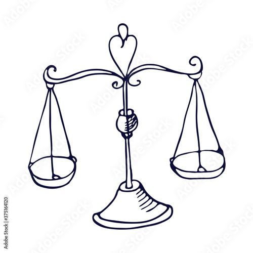 Vintage scales. Vector illustration in the Doodle style. Isolated object on a white background.