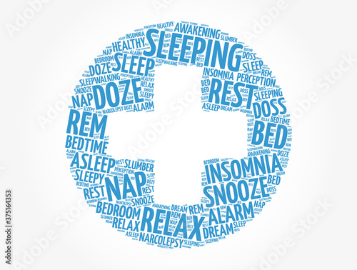 Sleeping health cross word cloud collage, concept background