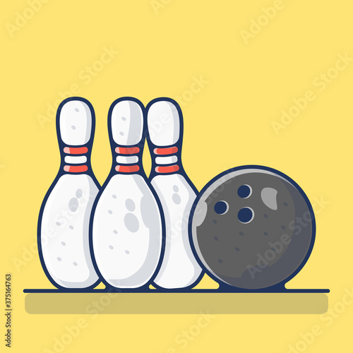 Bowling Ball And Pins Vector Illustration. Set Work out, Ball, Sports, Pins. Flat Cartoon Style Suitable for Sticker, Wallpaper, Icon, etc.