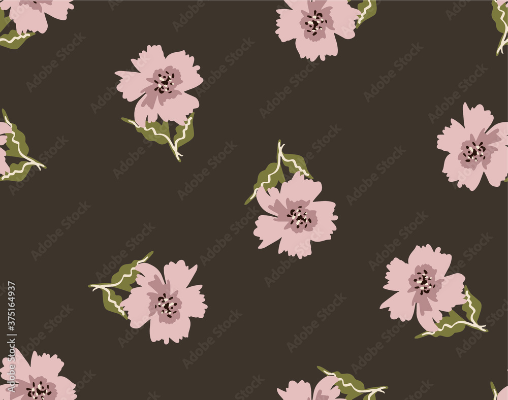 Abstract Hand Drawing Geometric Japanese Flowers and Leaves Repeating Vector Pattern Isolated Background 