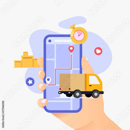 Design concept of order delivery tracking using mobile device vector illustration